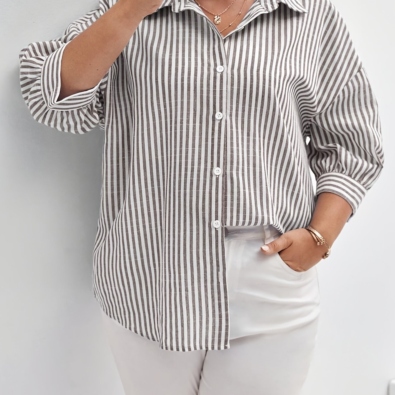 Women's Plus Size Striped Off-Shoulder Summer Top Polyester Casual Vacation