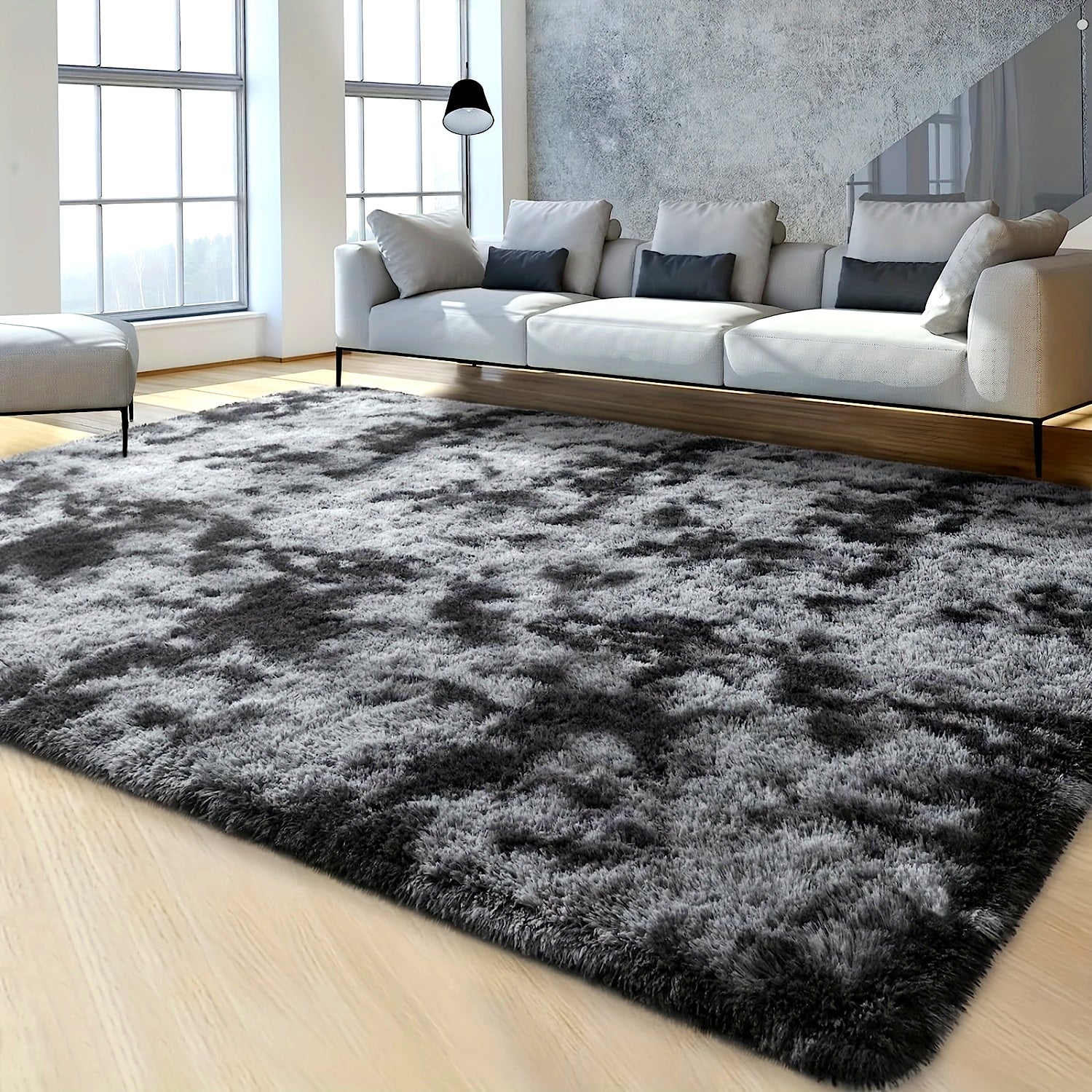 Soft Faux Fur Area Rug Deep Grey Shaggy Modern Bedroom Living Room Decor