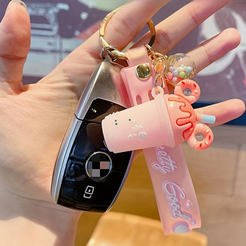 Cute Candy Color Ice Cream Cup Keychain Car Pendant Bag Charm Purse Accessory