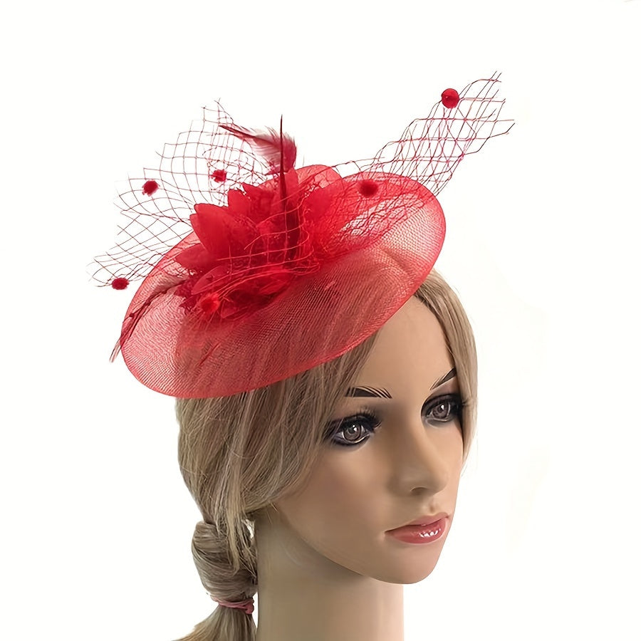 Fascinator Headband Mesh Veil Faux Feather for Horse Racing and Events