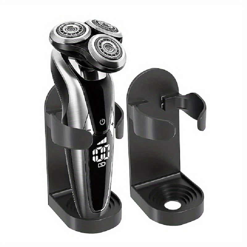 Electric Shaver Holder Wall Mount Black No-Drill Adjustable Bathroom Organizer