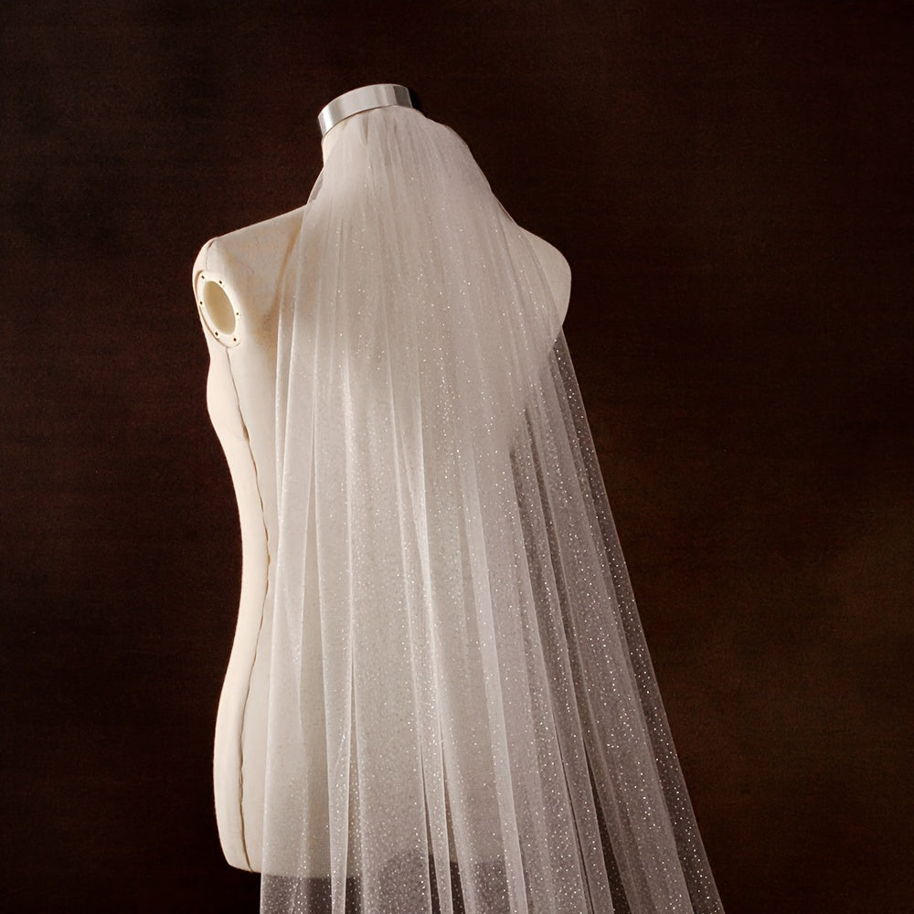 Chiroyli to'y voilki chiroyli tafsilotlar bilan, uzoq katedral uzunligi to'y aksessuari