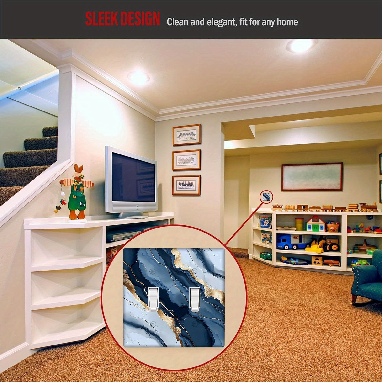 1 yoki 2 guruh uchun dengiz ko'k marmar yoritish kalitini qopqog'i. Oshxona va hammom uy bezaklari uchun oson o'rnatish.