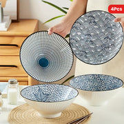 Set of 4 Ceramic Dinnerware Bowls and Plates for Soup Noodles Pasta