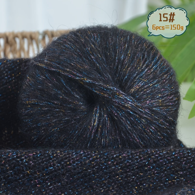 6-to'plam mohir paxta mohair ipi, tikish va makrame uchun, ko'p rangli gradient, 150G