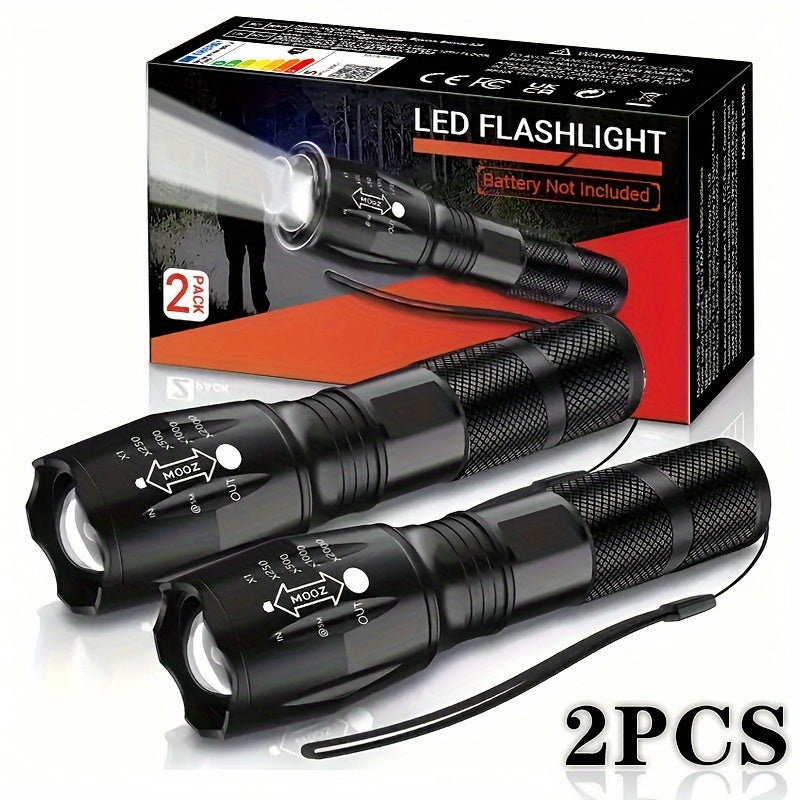 Pair of LED Flashlights for Camping Hiking Emergency Zoomable Textured Grip Battery Replacement