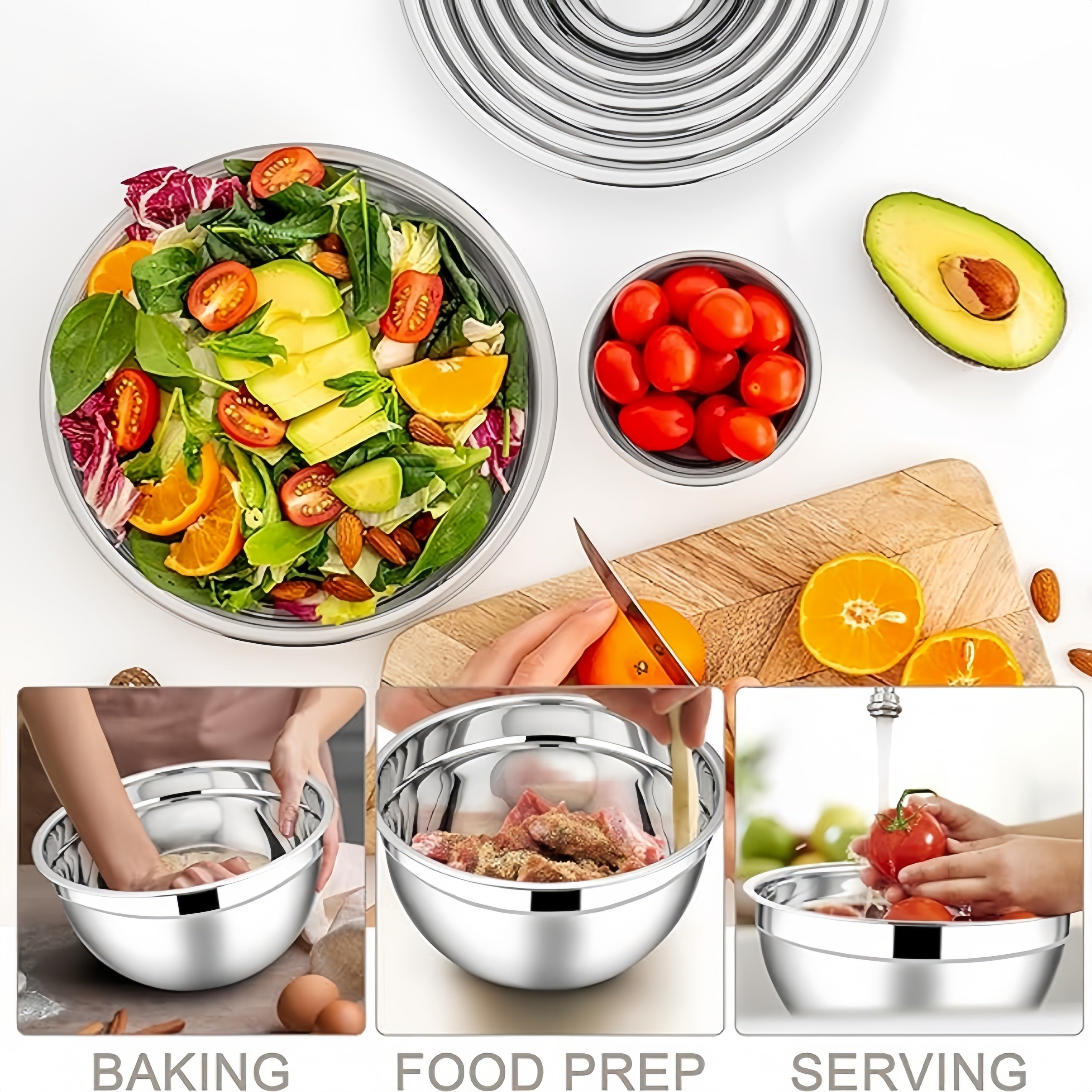 Juego de 14 cuencos de acero inoxidable con tapas selladas para almacenamiento de alimentos y preparación de comidas