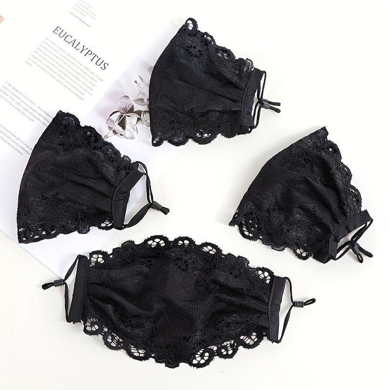 Set of 3 Women's Lace Face Masks Breathable Sun Dust Protection for Fall Winter Outdoor