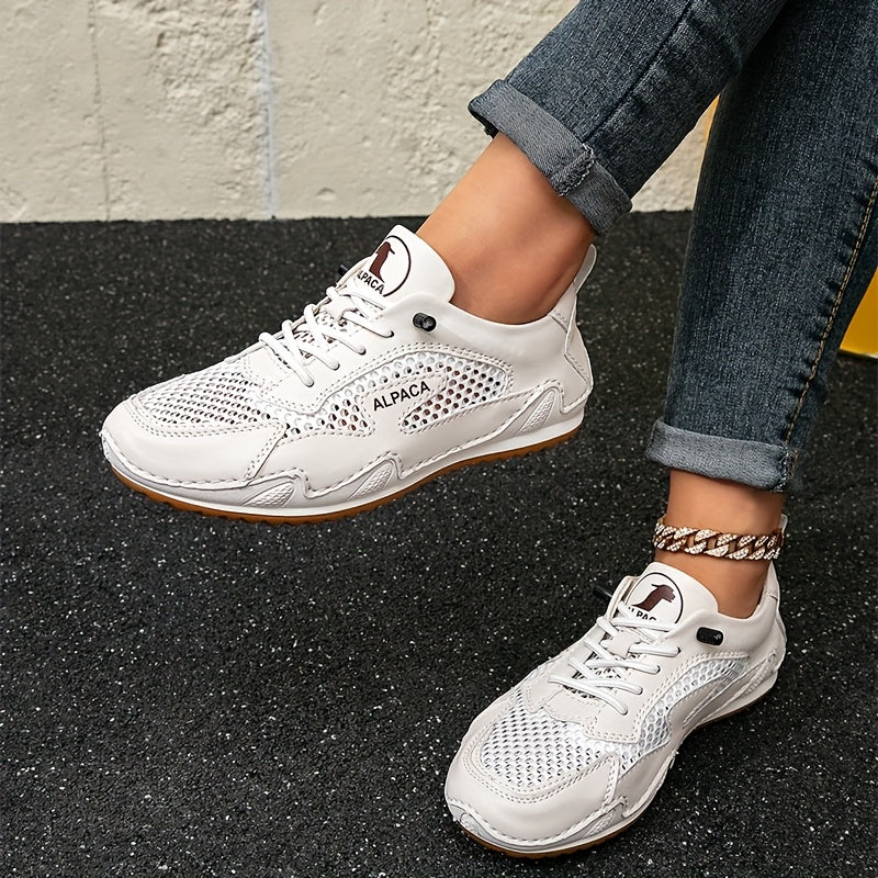 Women Breathable Mesh Sports Shoes Lightweight Slip-Resistant Casual Sneakers White Black