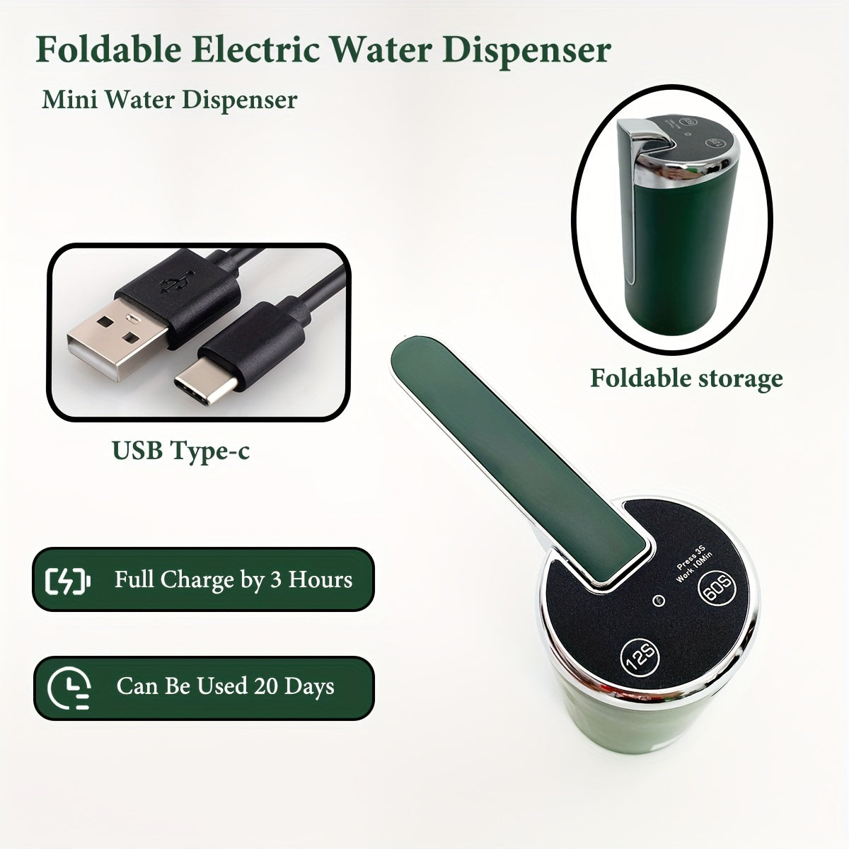 Smart Water Dispenser with Multi-Speed Pump USB Rechargeable Battery Wireless Sensor