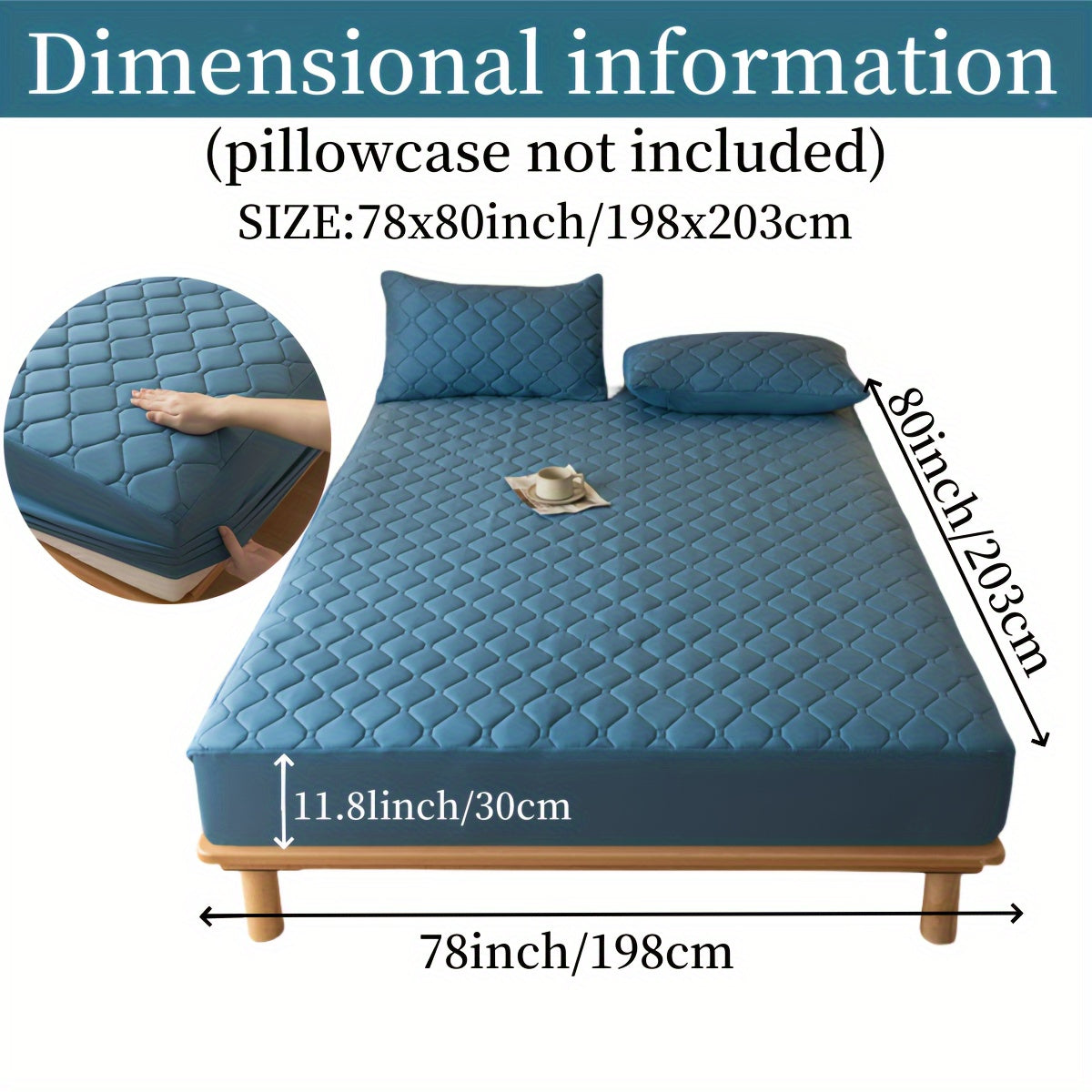 Suv o'tkazmaydigan, shovqinsiz, emboss qilingan yostiq qoplami, to'shakka mos keladigan, 29.97 sm chuqurlikdagi, yuviladigan, chang o'tkazmaydigan