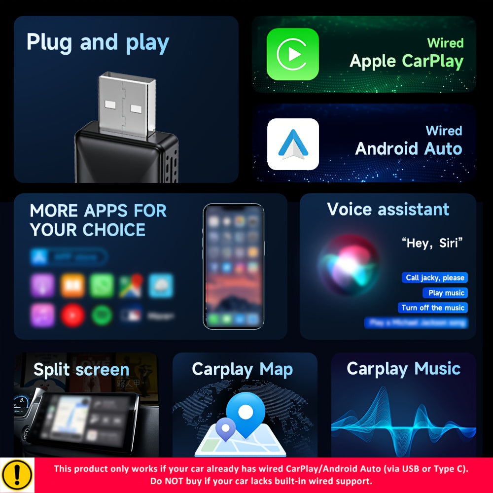 Wireless CarPlay Auto Adapter for Android Devices Low Latency Universal Fit
