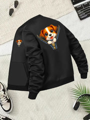 Women's Plus Size Casual Jacket with Cartoon Dog Print Long Sleeve Zip Autom shirts