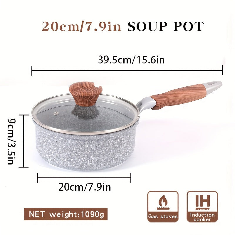 Aluminum Soup and Milk Pot with Glass Lid Non-Stick Easy to Clean for Omelets Soups Noodles