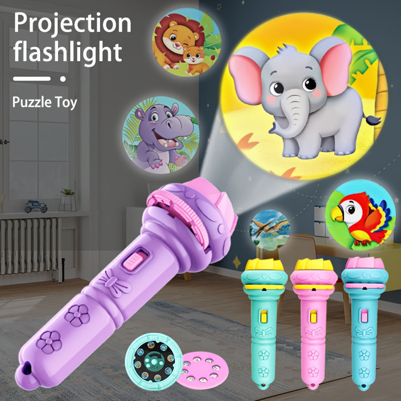 Educational Toy for Ages 3 Plus Winter Fun Projection Flashlight Puzzle Cards with Animal Dinosaur Vehicle and Space Themes