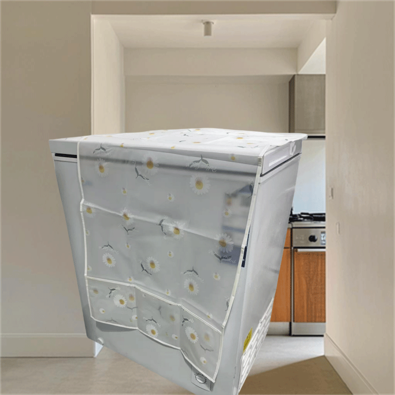 PE Material Dust-Proof Refrigerator Cover with Floral Design Fits Standard Fridges Kitchen Appliance Protection