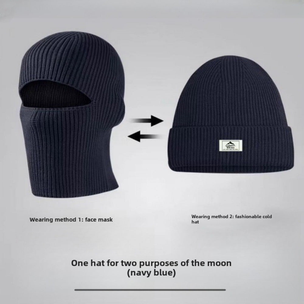 Winter Knit Beanie with Face Mask Windproof Fleece for Outdoor Activities