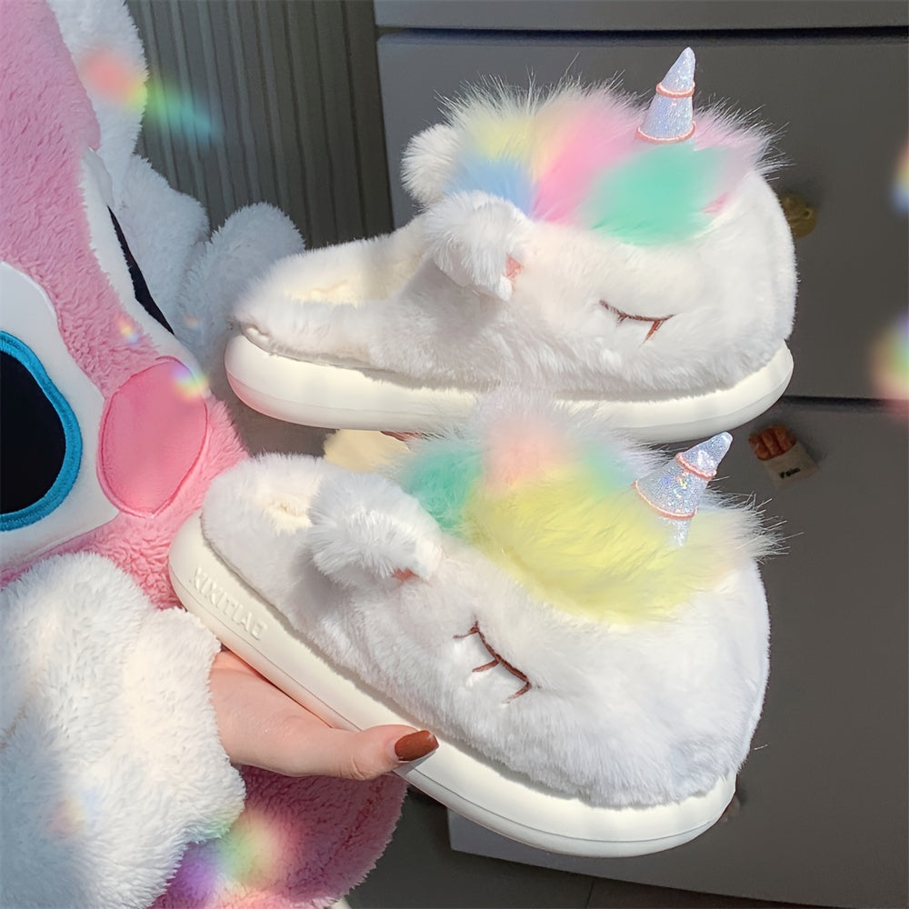 Women's Fluffy Plush Slip-On Slippers Winter Warm Non-Slip Shoes