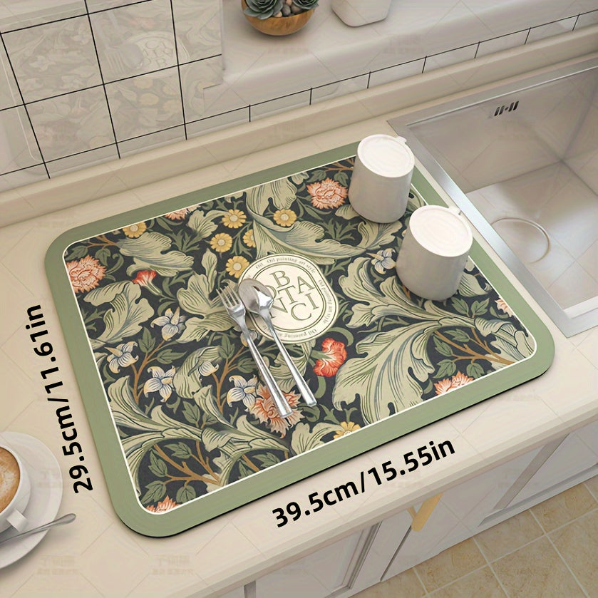 Floral Pattern Coffee Machine Mat Multi-Functional Dish Drying Pad Non-Slip Soft Kitchen Bathroom