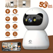 Cámara de seguridad WiFi HD 1080P con detección de movimiento, visión nocturna, audio bidireccional y vista panorámica