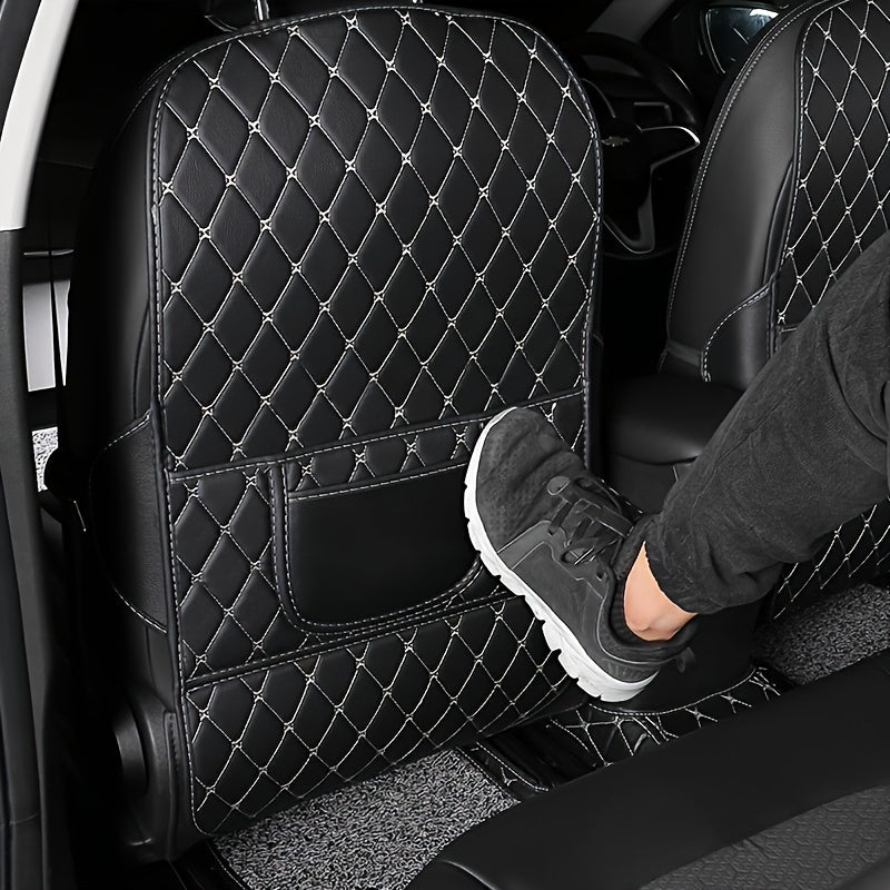 Universal PU Leather Car Seat Back Protector with Side Storage Pocket