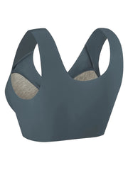 Women's Seamless Wireless Bras Set of 4 Solid Colors V-Neck Stretch Fabric