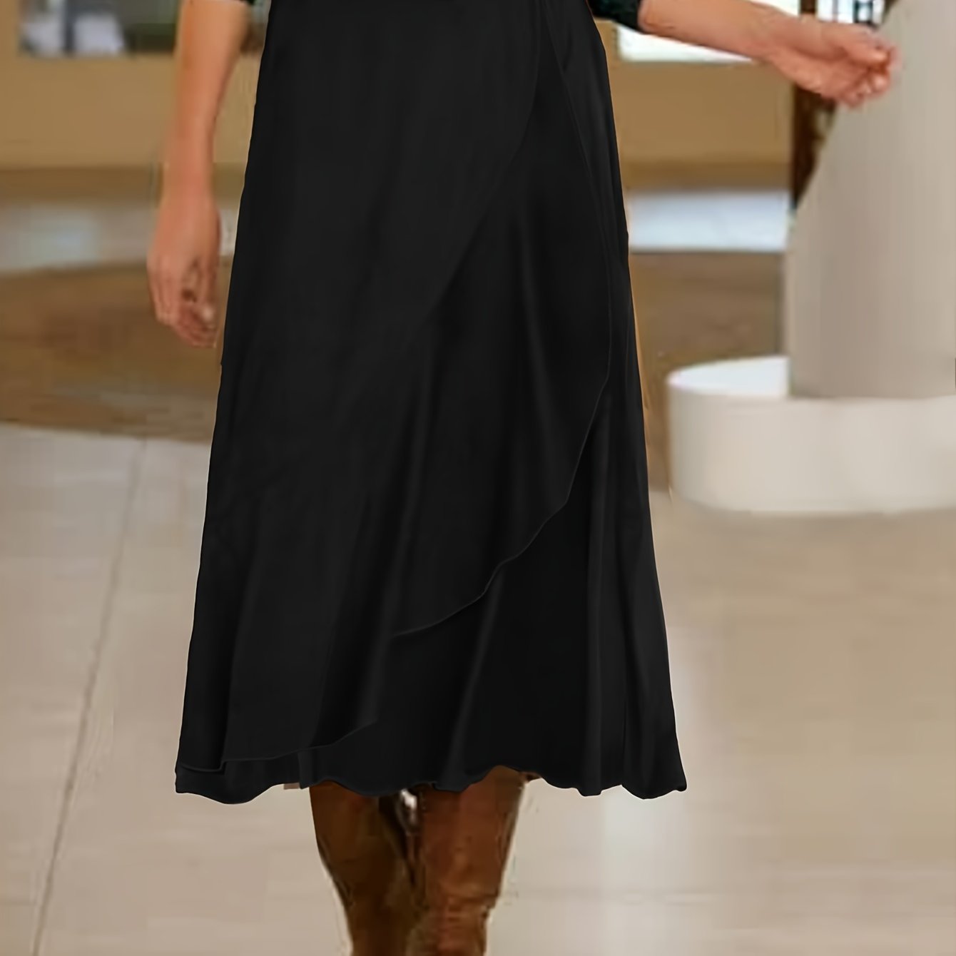 Women's Brown Corduroy Tiered Asymmetrical Hem Skirt Fall Winter Casual Formal