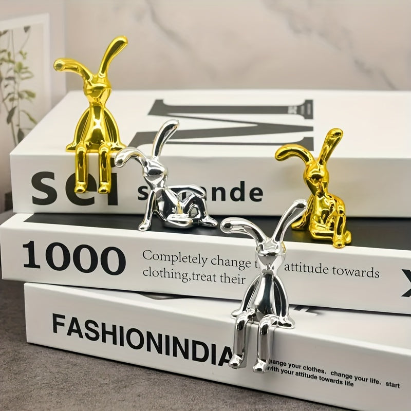 Gold and Silver Electroplated Sitting Rabbit Figurine for Home and Office Decor