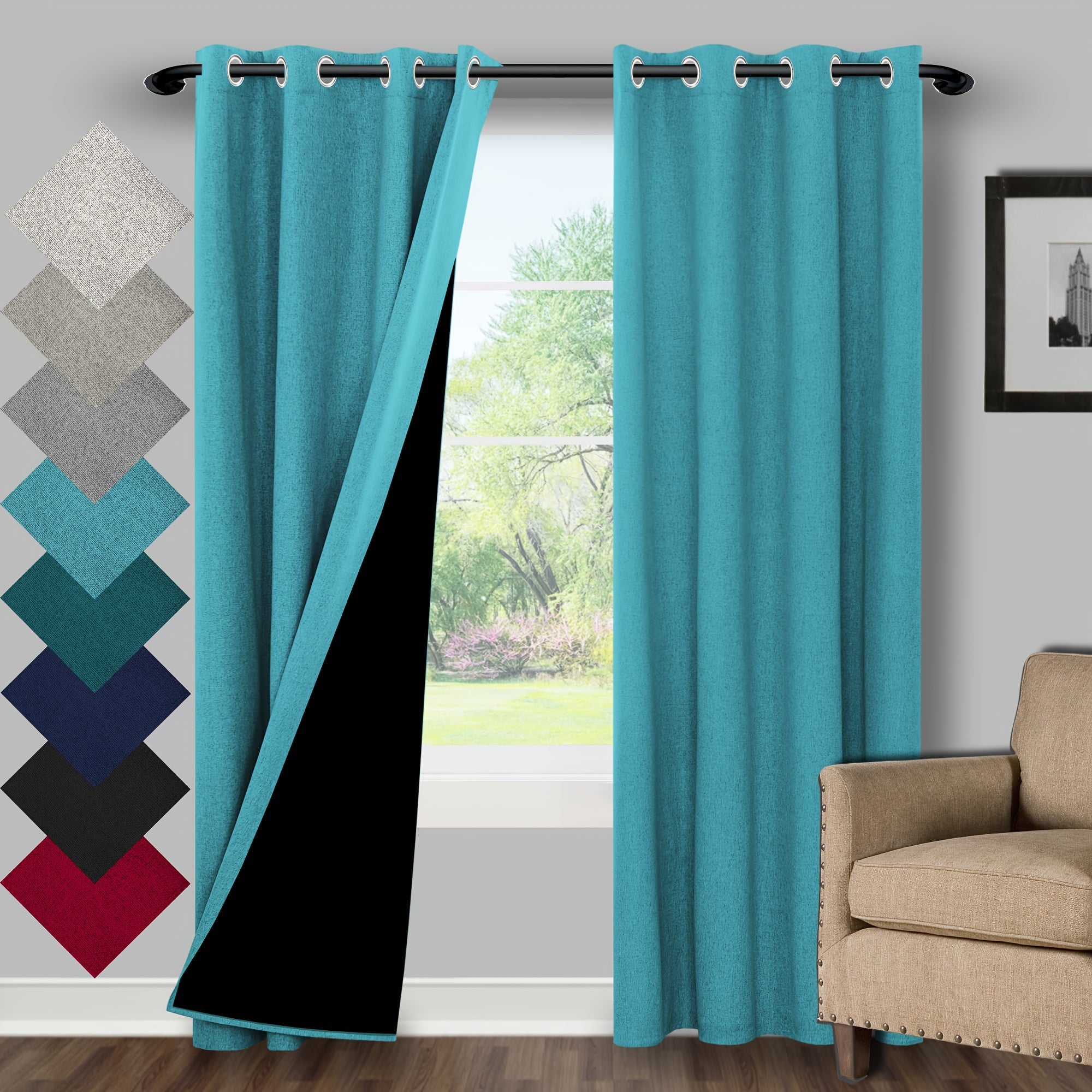 Blackout Curtains 2 Pieces Grommet Top Thermal Insulation Privacy Bedroom Living Room