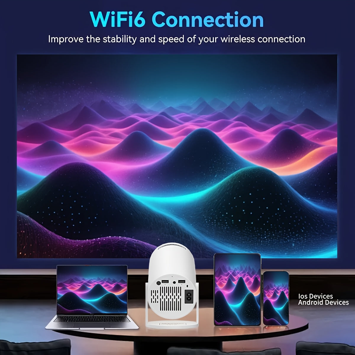 Portable High Brightness Projector Support 720P 1080P WiFi Bluetooth EU Plug