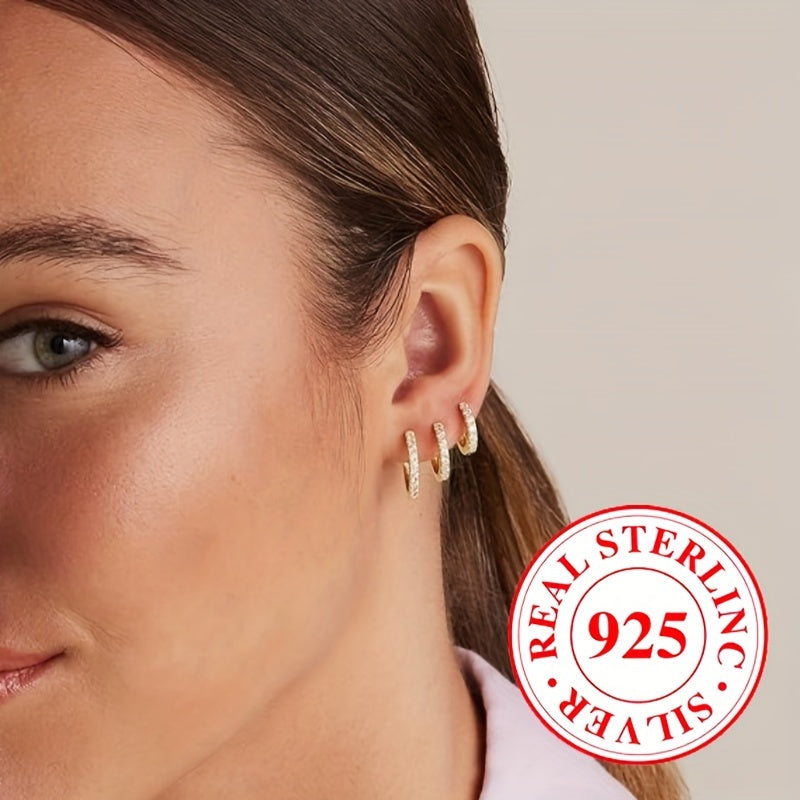 Silver Earrings for Women Zirconia Circular Design 1.9g Wedding Party Daily Wear