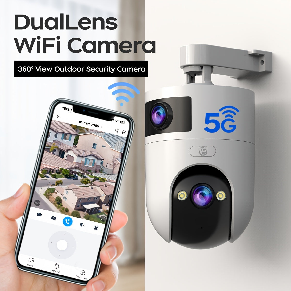 Wireless Security Camera HD 5G WiFi Night Vision Motion Detection Dual Lens App Controlled