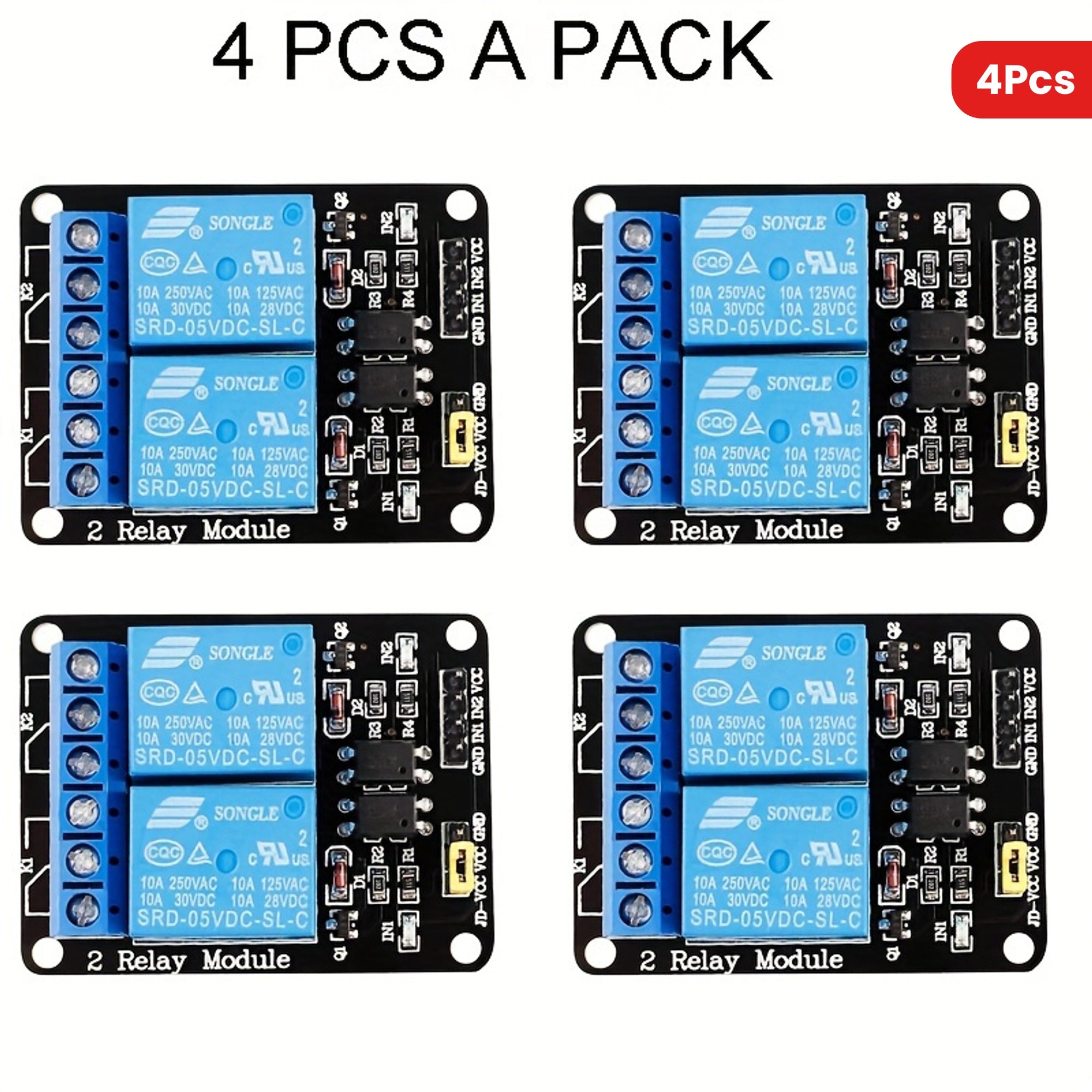 4-Piece 5V 2-Channel Relay Module for Arduino Raspberry Pi Low Level Trigger