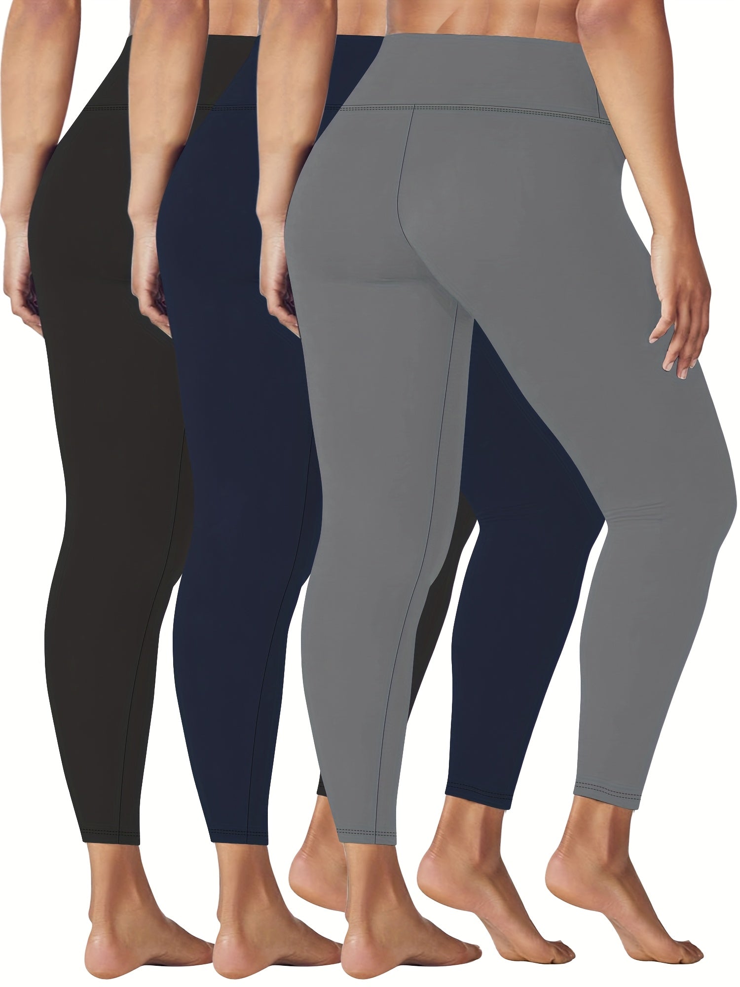 Leggings de yoga de cintura alta y control de abdomen para mujer, pack de 3, negro, azul y teal