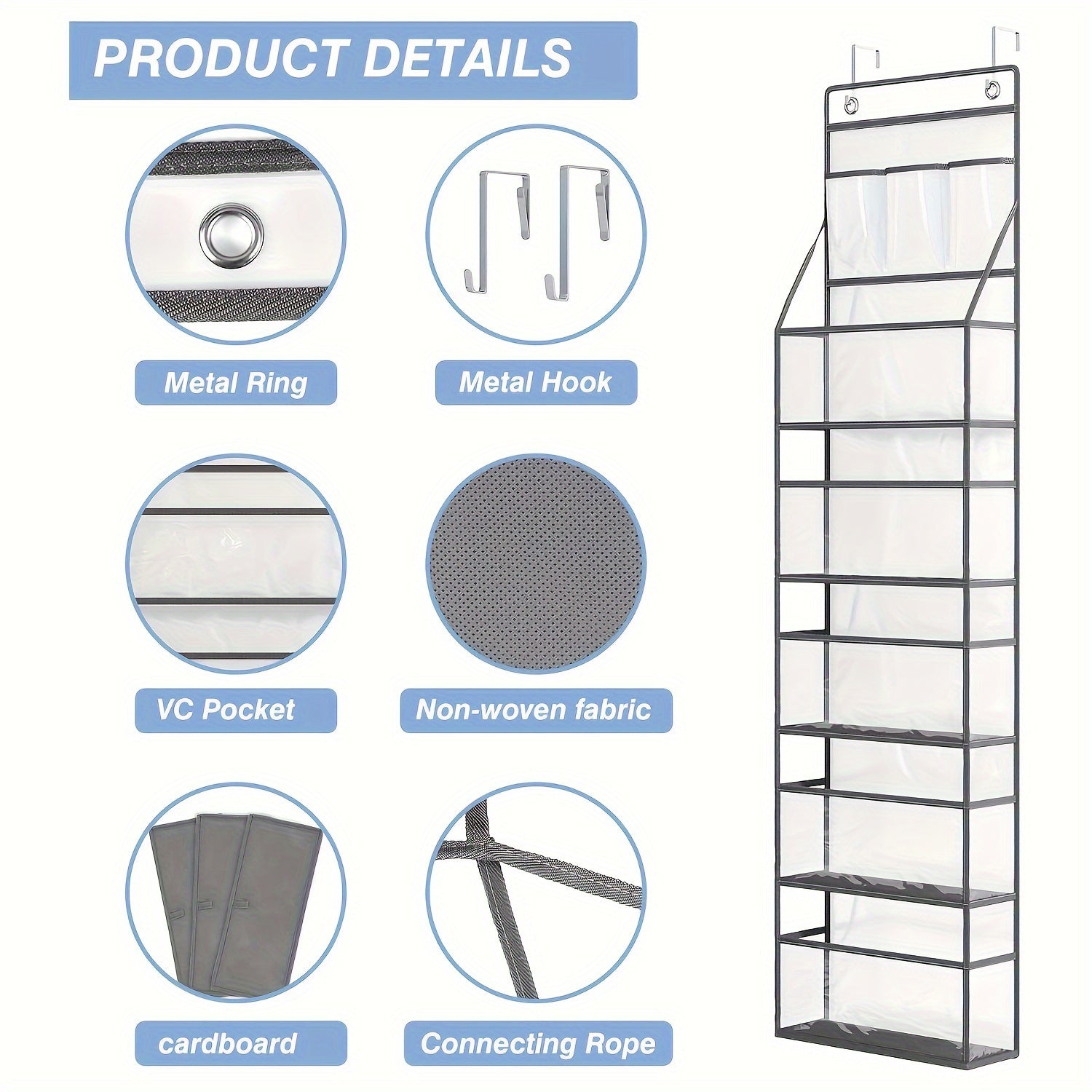 Подвесной органайзер с 6 ярусами, прозрачными карманами и складной тканью для спальни, ванной, кухни, кемпера и автодома - многофункциональное решение для хранения над дверью
