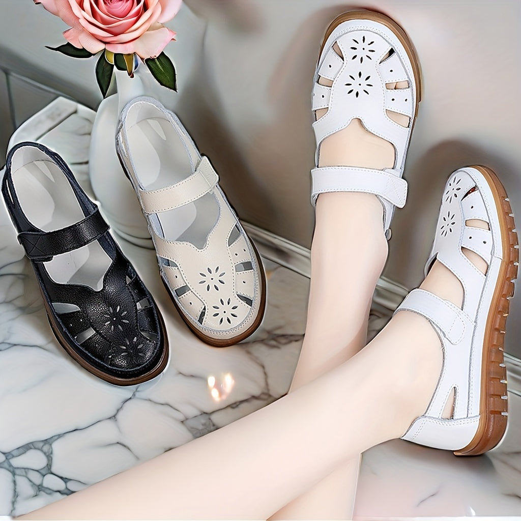 Women's Casual Platform Sandals with Floral Cut-Out Design Breathable Soft Sole Summer