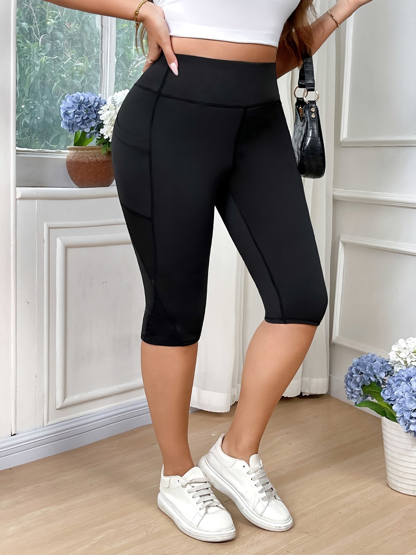 Pantalones cortos de yoga con cintura alta y elastico con bolsillos de malla para mujer