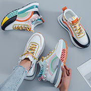 Women's Sneakers with Sparkling Bead Chain Breathable Mesh Lace-Up All-Season Mid Top