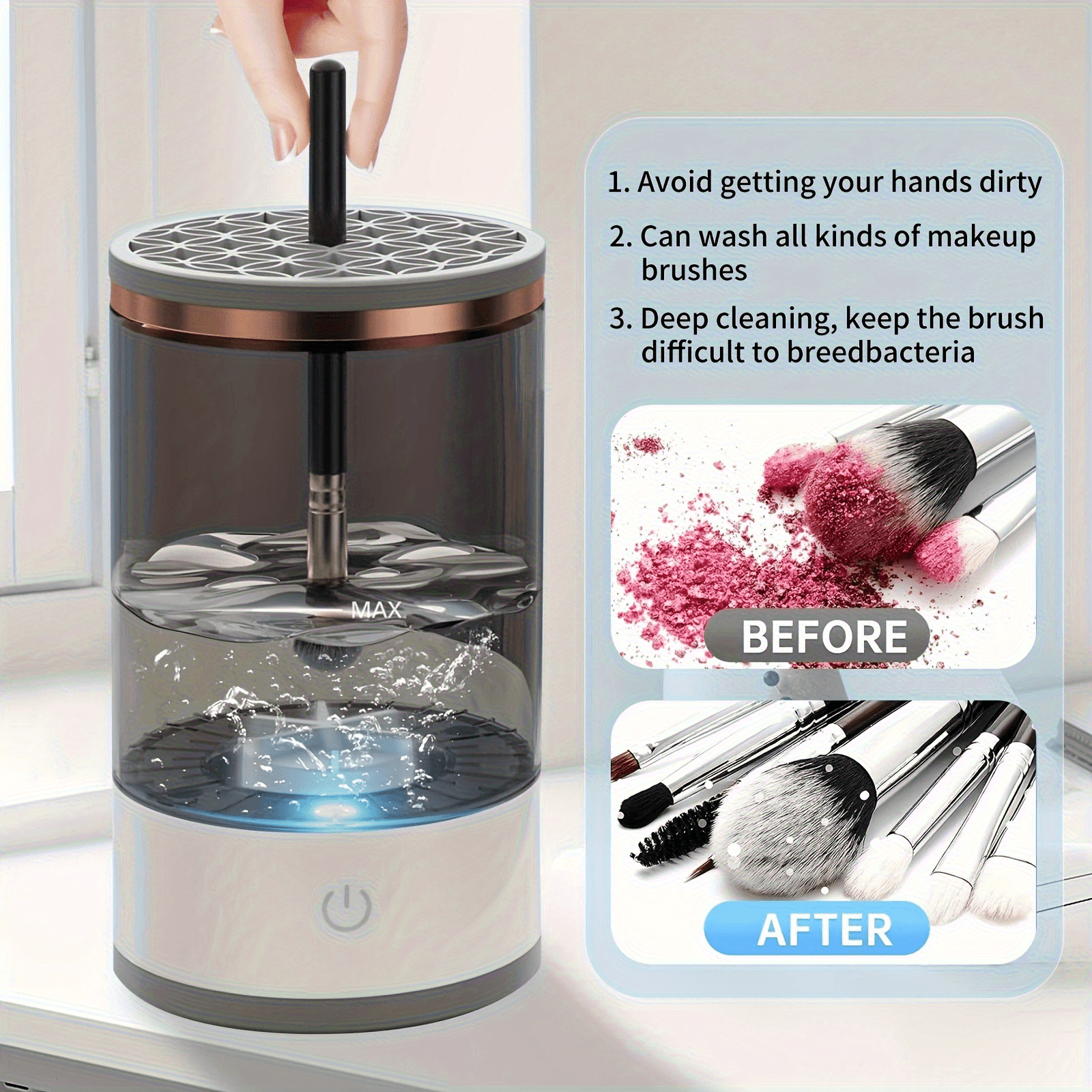 USB-Powered Makeup Brush Cleaner Odorless Alcohol-Free Portable Plastic for Home Office School Dorm Outdoor