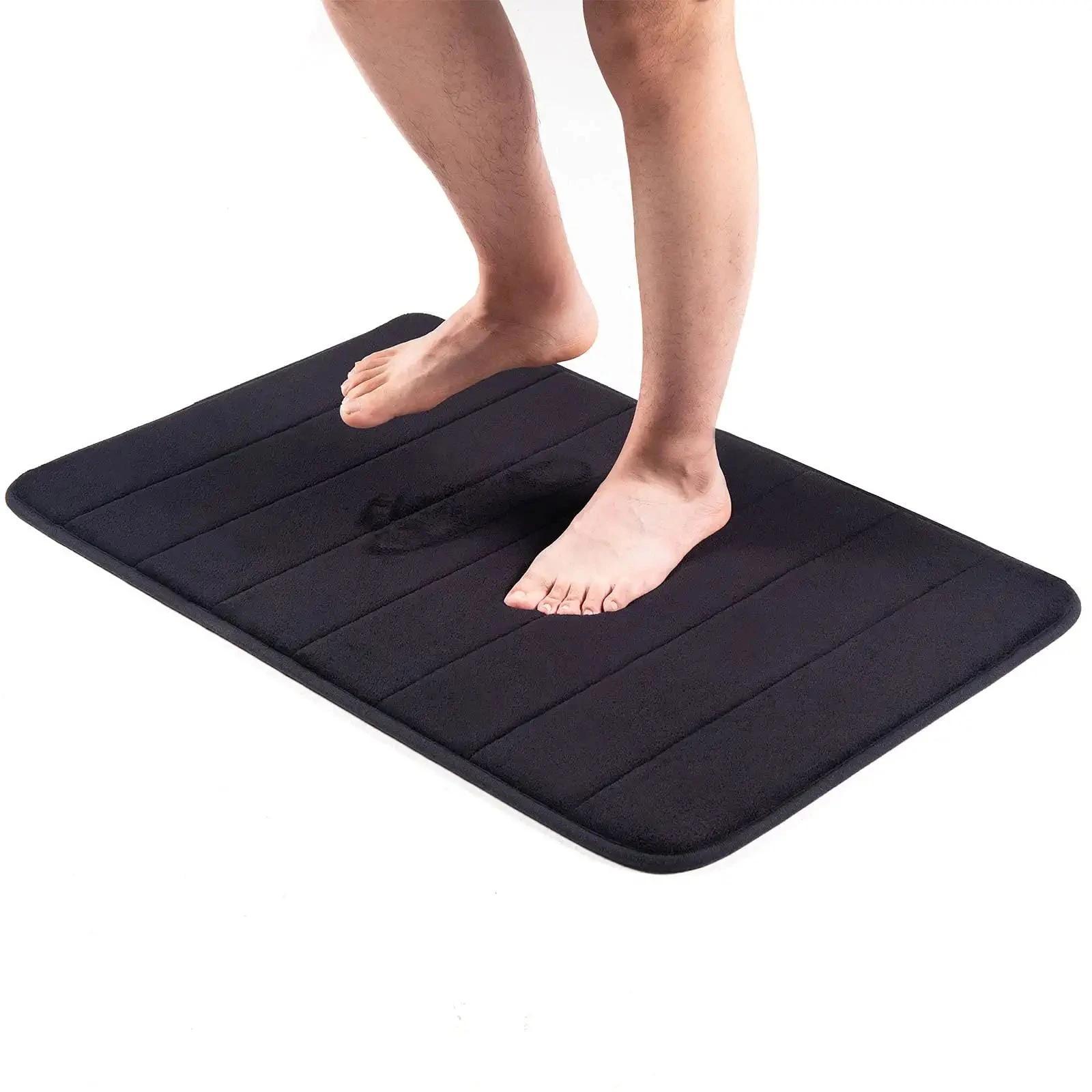 Dark Gray Polyester Bath Mat Non-Slip Plush Rectangular Machine Washable