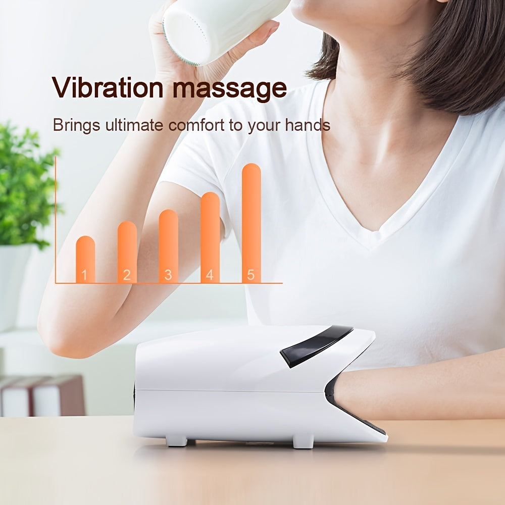 USB Rechargeable Hand Massager with Heat Vibration 5 Modes Finger Care Black White