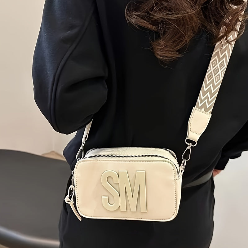 Women's Quilted Monogram Camera Bag in Black Beige Pink Khaki with Zipper Closure