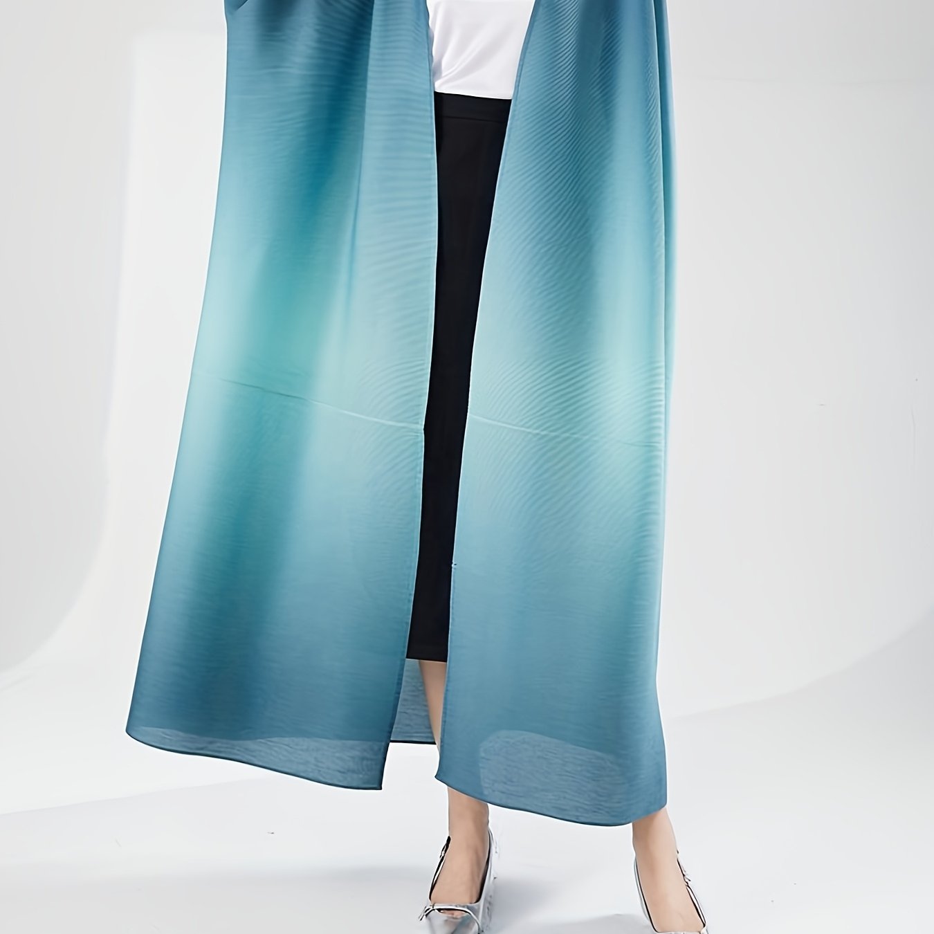 Vestido de punto largo para mujer con cardigan de manga batwing en degradado azul, ligero y casual