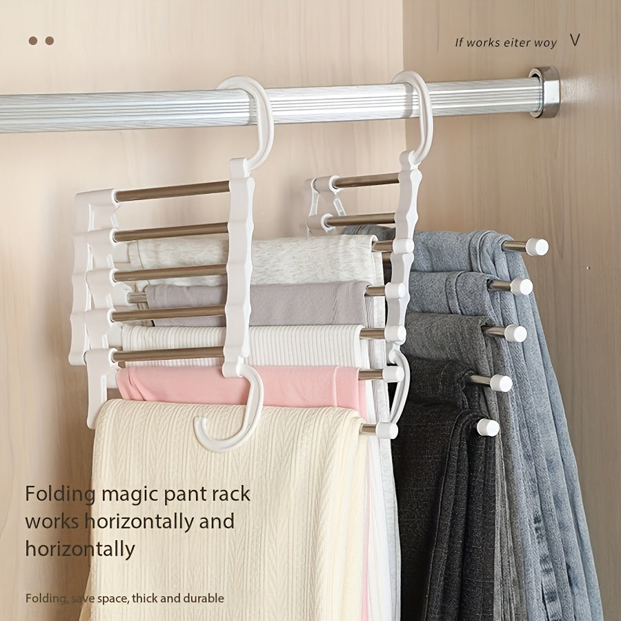 Набор вешалок для брюк из нержавеющей стали с регулируемой стойкой для брюк, многоуровневый складной дизайн для экономии пространства, переносной органайзер для шкафа, расширяемая и прочная вешалка для одежды