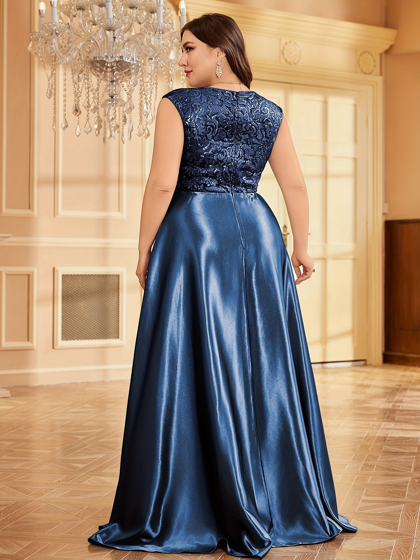 Women’s Sequin Bridesmaid Gown V-Neck Party Dress Plus Size