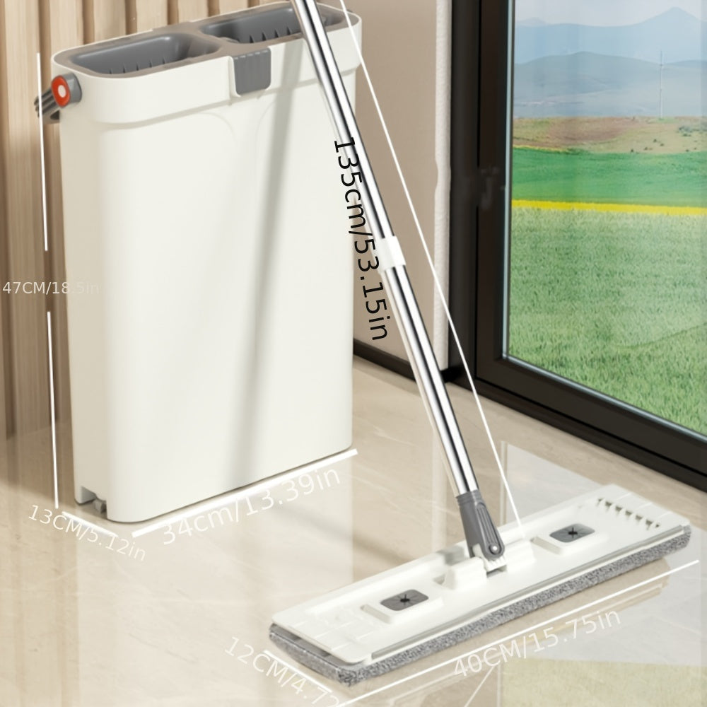 "Tekis Mop va Chelak To'plami 4 Ta Yuviladigan Mikrofiber Padlar bilan - Uy va Ofis uchun Ekologik Toza Tozalash Yechimi - Ikkita Nam/Quruq Foydalanish, Energiya Tejash"