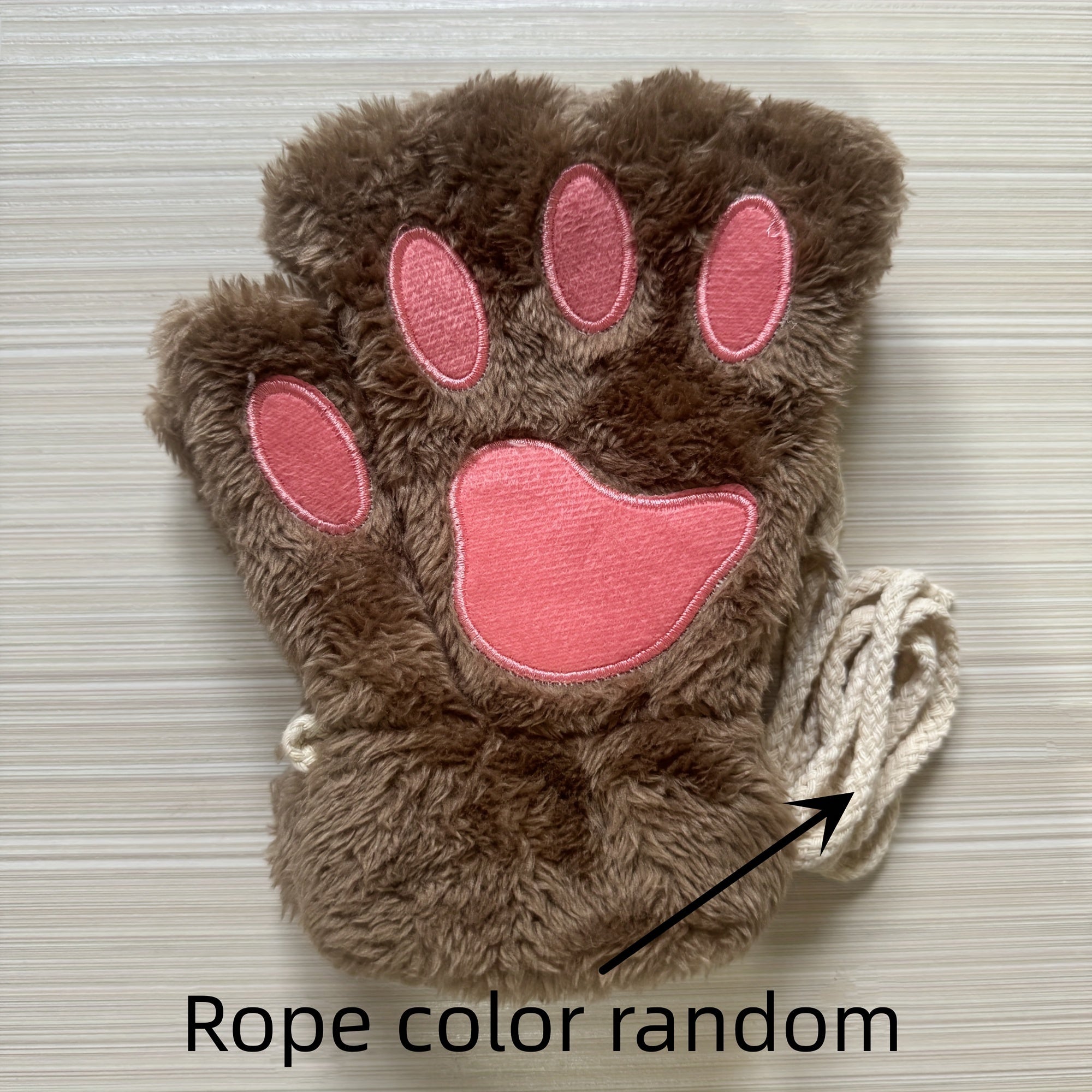 Cute Cat Claw Plush Gloves for Women Warm Fuzzy Half Finger Autumn Winter
