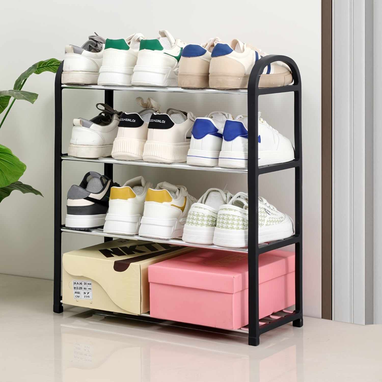 Stainless Steel 4-Tier Shoe Rack for Entryway Closet Storage