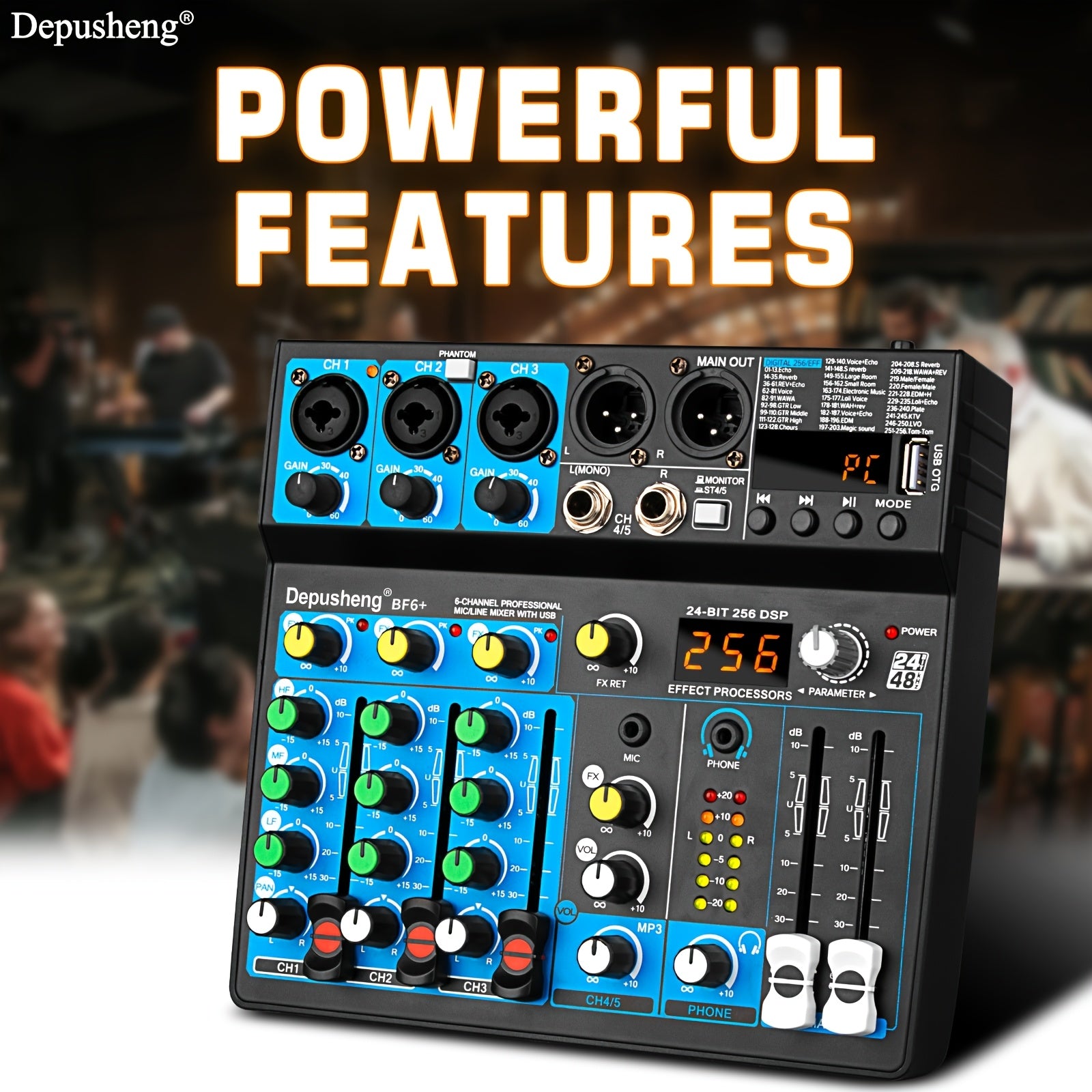 6 Channel DJ Mixer with USB MP3 Input for Podcasts Studio Recordings Gaming and Ambient Sound