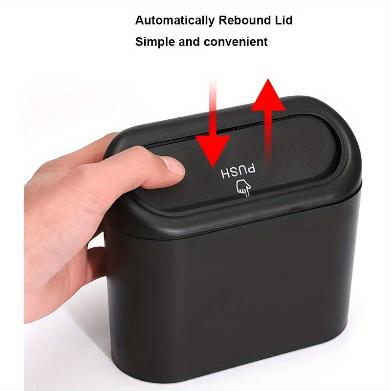 Black Car Trash Can with Lid Compact Leak-Proof Hanging Auto Garbage Bin